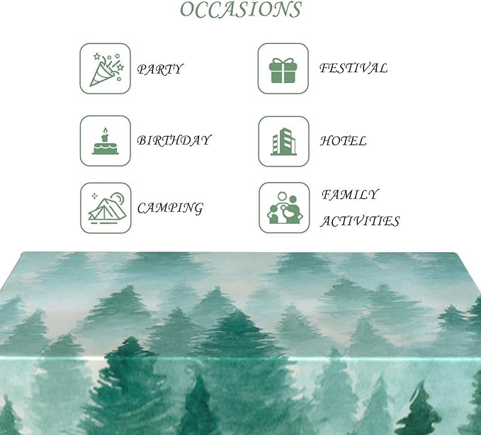 52x70 Inch Nature Rectangular Tablecloth Watercolour Pine Forest Fairyland Table Cloth Waterproof Durable Table Cover for Holiday Picnic Gaming Room BBQ Decor