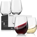Stemless Wine Glasses Set of 4, Red White Wine Glasses, No Stem, Clear, 15oz, Premium Crystal Sturdy Drinking Glass for Daily Use, Birthday, Wedding, Home Party, Anniversary, Shower Gift