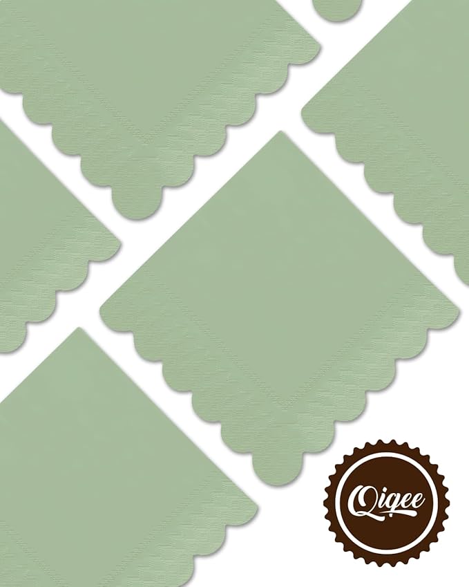 qiqee Reed Green Cocktail Dinner Napkins 5x5inch Disposable Beverage,Wedding, Birthday Party Dessert Wave Paper Napkins(120 Count)