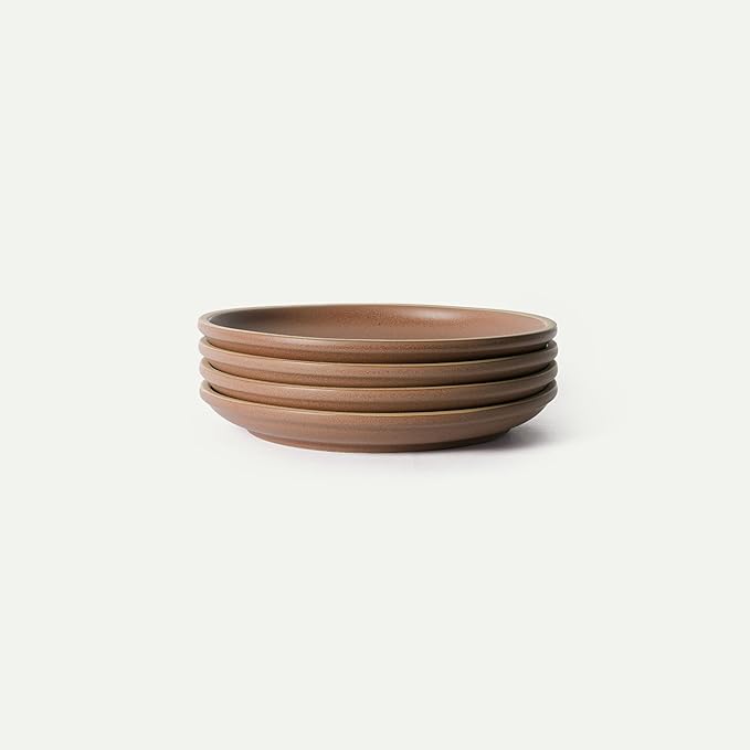 MORA Large Plates Set of 4, 10.5 inch Ceramic Pottery Dinner Plates - Microwave, Oven and Dishwasher Safe - Terracotta