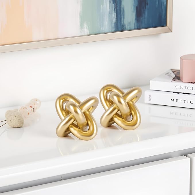 XMGZQ Gold Knot Decor for Coffee Table Book,Chain Link Living Room Decor Item for Bookshelf Entryway Nightstand TV Stand,Minimalist Knot Sculpture for Home Living Room,Centerpiece Table Decorations