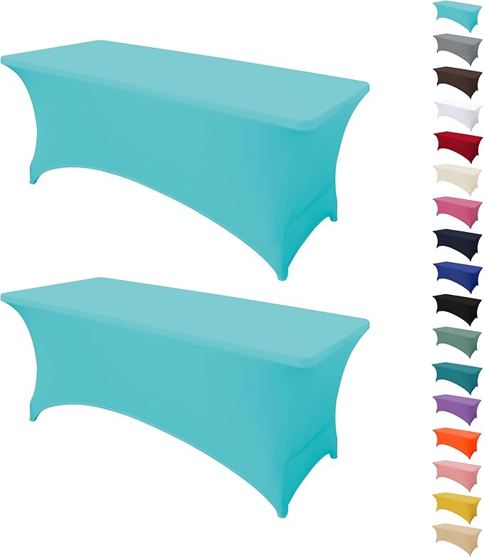2Pack 6FT Table Cloth for Rectangular Fitted Events Stretch Sky Blue Table Covers Washable Spandex Tablecloth Protector for Party, Wedding, Cocktail, Banquet, Festival