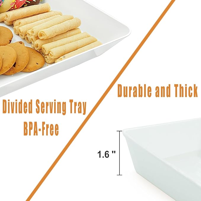 Serving Tray Platter, 3 Pcs Food Tray for Veggie Fruit Snack Dessert Cookie Cheese, Food Trays for Party Supplies Display, Plastic Platters for Serving Food, Large White Trays, BPA Free