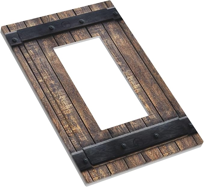Outlet Covers Rustic Barn Door Vintage Country Wood Board 1 Gang Wall Plate Single Rocker Light Switch Cover Decorative GFCI Receptacle Electrical Switchplate for Farmhouse Cabin Decor（2 Pack）