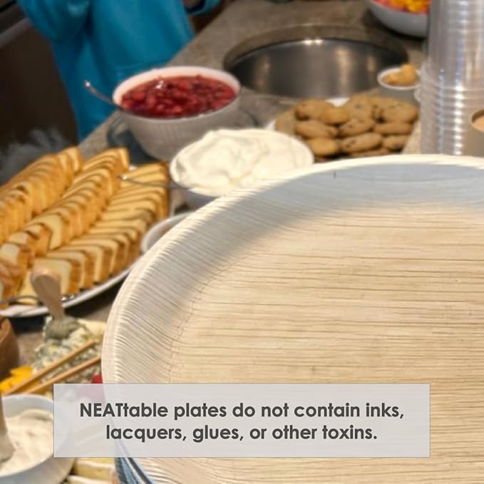 NEATtable Palm Leaf Plates | Disposable & Compostable | Eco Friendly & 100% Natural | Great for Outdoor Events, Weddings, Parties, Barbecues | 8-inch Round Plate, Pack of 25