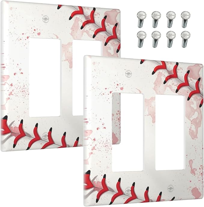 Outlet Covers Baseball Sports Ball Game 2 Gang Light Switch Cover Double Rocker Wall Plate Decorative GFCI Receptacle Electrical Switchplate for Bathroom Bedroom Decor（2 Pack）