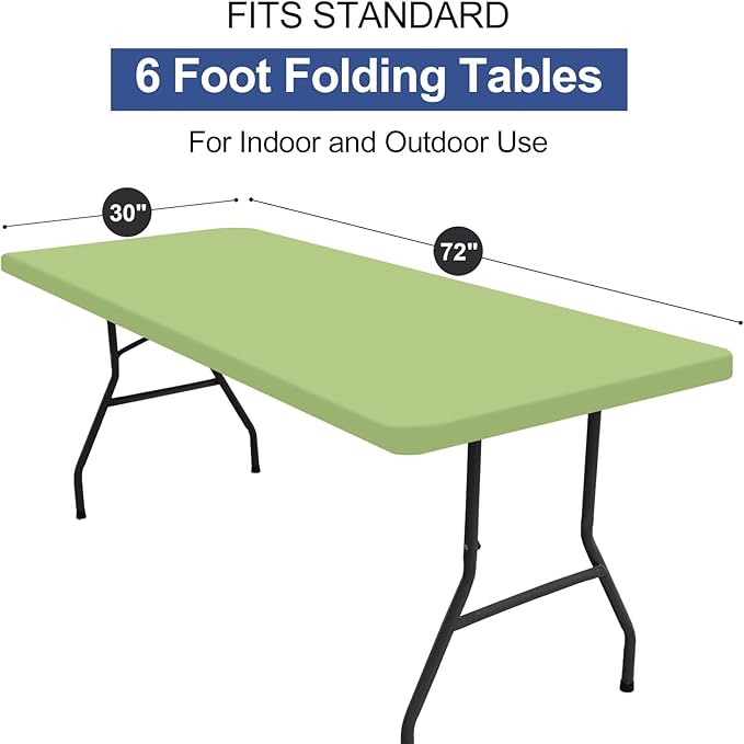 homing 2 Pack Rectangle Table Cloth, Elastic Fitted Fabric Tablecloth Fits for 6 Foot Folding Tables, Washable Table Cover for Picnic, Camping, Indoor & Outdoor (Sage Green, 30" x 72")