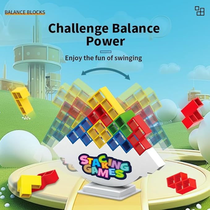 64 PCS Tetra Board Game for Kids and Adults, Balance Stacking Game for 2 Players+ Party, Family and Friends,Tower Stack Team Building Blocks Toy