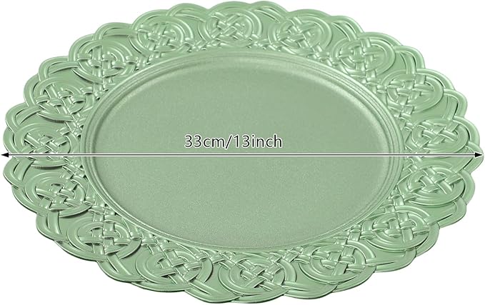 100 Pcs Antique Charger Plates Bulk, 13in Reusable Serving Plates Embossed Rim Plastic Party Dinner Plate Chargers Round Decorative Server Plate for Wedding Party Event Tableware