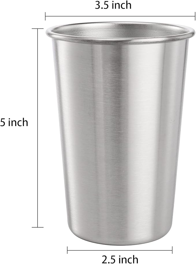 Tosnail 6 Pack 16 oz Stainless Steel Pint Cups Metal Cups Unbreakable Drinking Glasses Water Tumblers for Kids, Adults Indoor and Outdoor Use - Silver