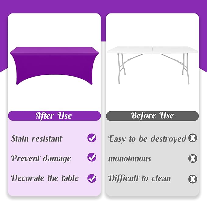 HAISIWLKJ 6 Pack Table Cloth 6ft Purple Tablecloths for Rectangle Folding Table Spandex Fitted Stretch Cover Wrinkle Resistant Washable Protector for Party, Wedding, Banquet, Festival.