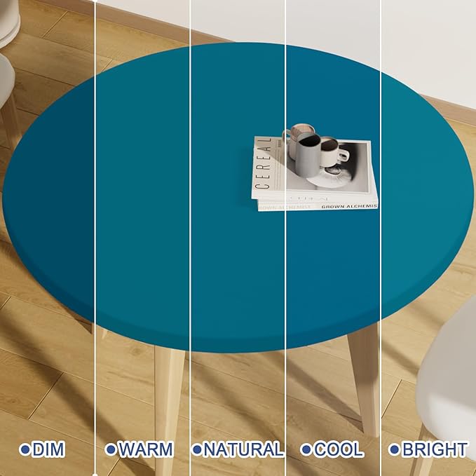Round Spandex Tablecloth, Elastic Fitted Waterproof Tablecloths for 18"-24" Tables, Stretch Washable Picnic Table Cover for Camping, Dining, Indoor and Outdoor,Peacock Blue