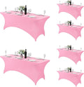 Fokitut 6 Pack Spandex Table Cover for 6FT Table Universal Fitted Stretch Tablecloth for Party, Banquet, Wedding and Events-Pink