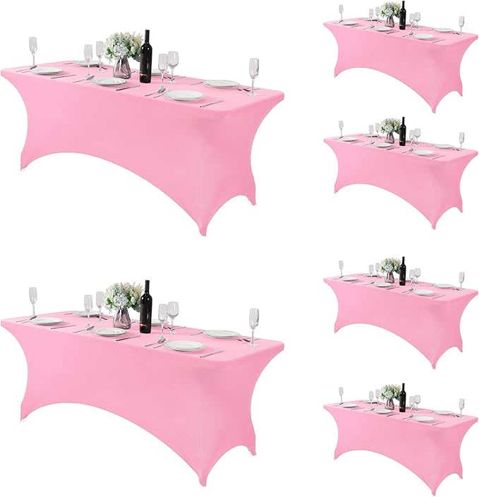 Fokitut 6 Pack Spandex Table Cover for 6FT Table Universal Fitted Stretch Tablecloth for Party, Banquet, Wedding and Events-Pink