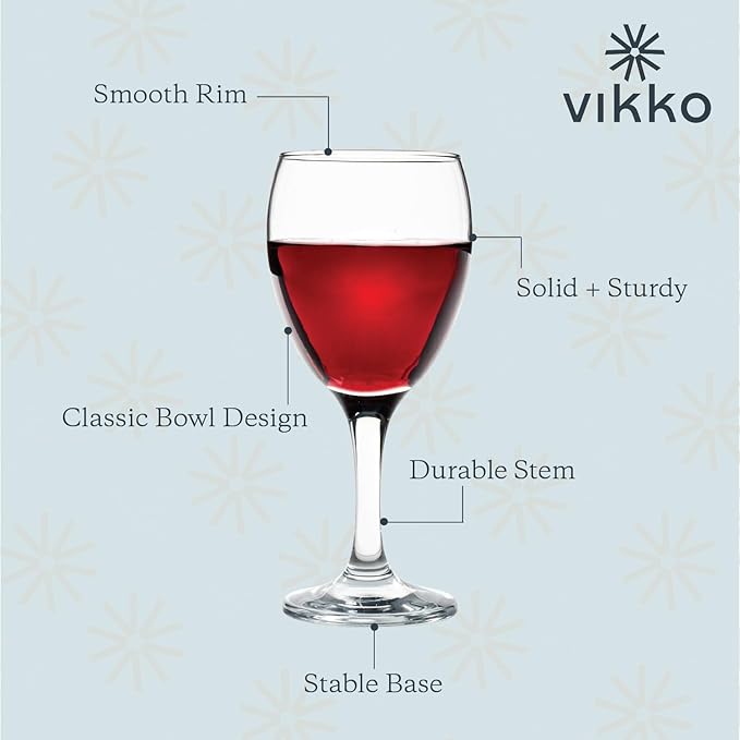 Vikko 11.5 Oz Wine Glasses Set of 12, Stemmed Wine Glasses for Red and White Wine, Thick and Durable Wine Glasses, Copas De Vino, Small Wine Glasses with Stem