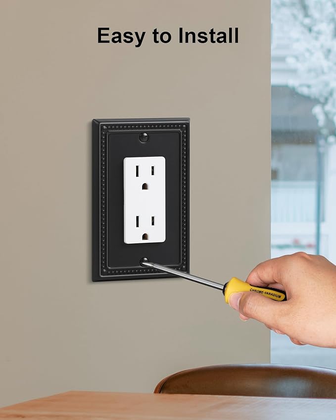 6-Pack Decorator Outlet Cover Plate, Pearls Decorative Switch Plates and Outlet Covers, Black Metal Wall Plates for Electrical Outlets, Receptacle, GFCI Outlet, Dimmer Switch