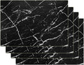 Marble Leather Placemats for Dining Table Waterproof Set of 4 Marble Decor for Kitchen Table Easy to Clean PU Place Mats for Dinning,Office (Marble（Black）)
