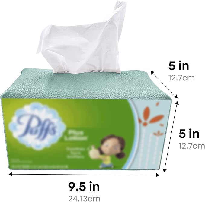 Carrotez Tissue Box Cover, [Refined] Modern PU Leather Rectangular Tissue Box Holder - Decorative Holder/Organizer for Bathroom Vanity Countertop, Night Stands, Office Desk 9.5"X5"X5" - Mint
