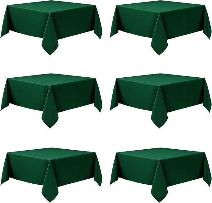 6-Pack Hunter Green Tablecloths for Square Tables, 54 x 54 Inches, Stain-Resistant Polyester Fabric for 2 Foot Tables - Washable Table Covers for Weddings, Banquets, Birthday Parties, Events