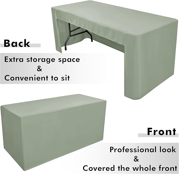 Nasitos 2 Pack Sage Green 6ft Table Cloth Fitted-Open Back Folding Table Cover Washable Fabric and Wrinkle Resistant Table Cloth for Trade Show, Book Fair, Career Fair, Convention, Events