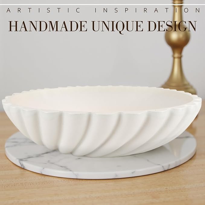 Large Decorative Bowl - Modern Fruit Bowl for Kitchen Counter & Coffee Table, Stylish Key Purse Bowl for Entryway & Console Table Decor,Cream White