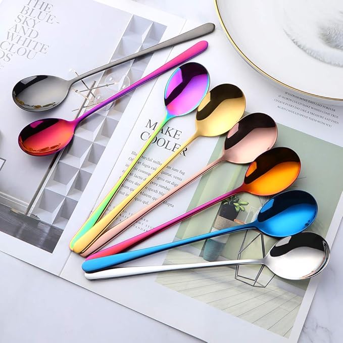 Buyer Star 8 Color Dinner Table Spoons 8-Inch Stainless Steel Metal Korean Soup Spoons
