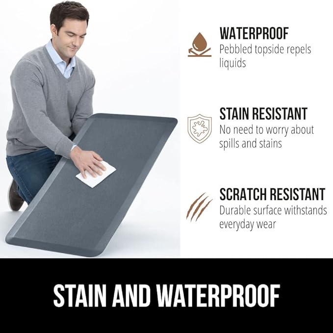 GORILLA GRIP Comfortable Cushioned Kitchen Mats for Floor, Waterproof and Stain Resistant Soft Top, 3/4 Inch Thick Ergonomic Standing Desk Anti Fatigue Mat, Foam Supports Ankles, Feet, 17x24, Charcoal