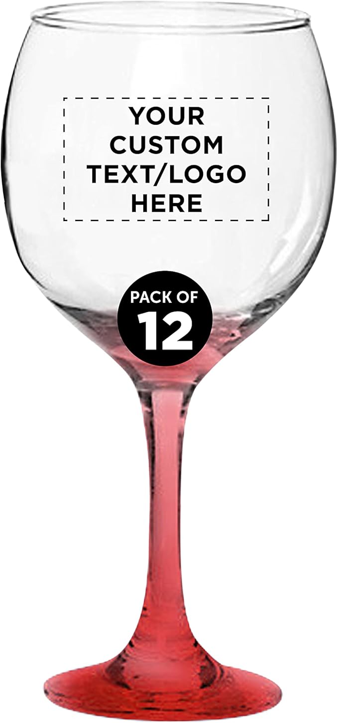 Custom Premiere Wedding Wine Glasses 20.5 oz Set of 12, Personalized Bulk Pack - Restaurant Glassware, Perfect for Red Wine or White Wine - Red