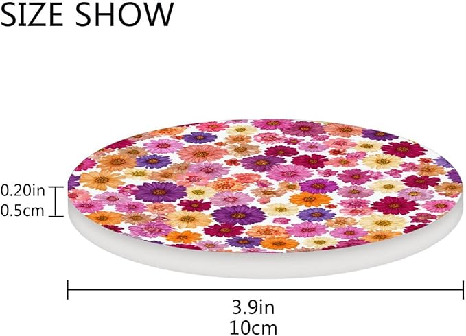 Coasters for Drinks Coaster Drink Set Decorative Coffee Table Desk Cup Mat Spring Cute Cork Bar Backing Round Home Decor Red Purple Yellow Daisy38