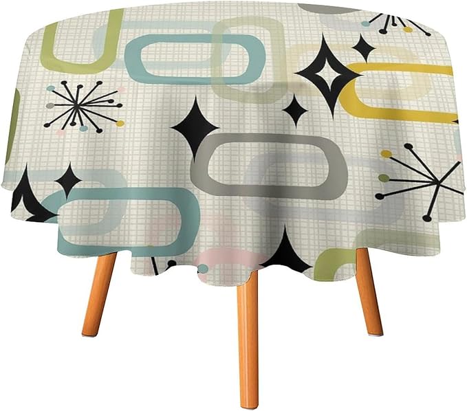 Mid Century Modern Round Tablecloth, Geometry Bohemian Retro Abstract Tablecloth for Home Party Dining Room Kitchen Decor 36Inch(90cm)