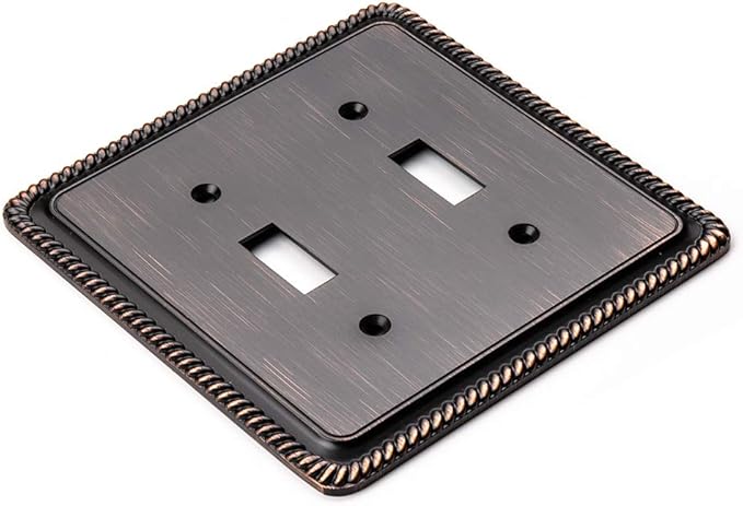 Henne Bery Rope Edge Decorative Wall Plate Switch Plate Outlet Cover (Double Toggle, Aged Bronze)