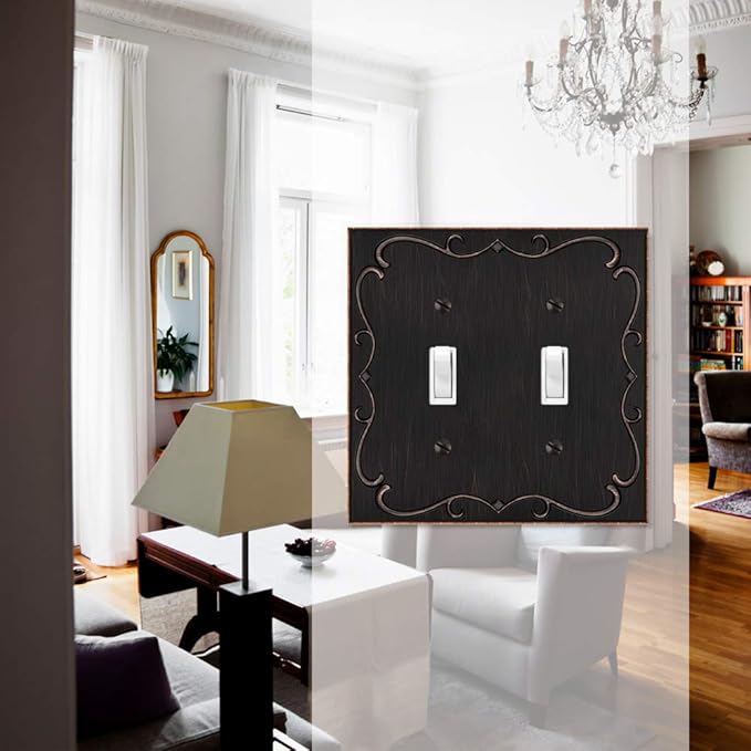 French Cabriole Decorative Wall Plate Switch Plate Outlet Cover (Double Toggle, Aged Bronze)