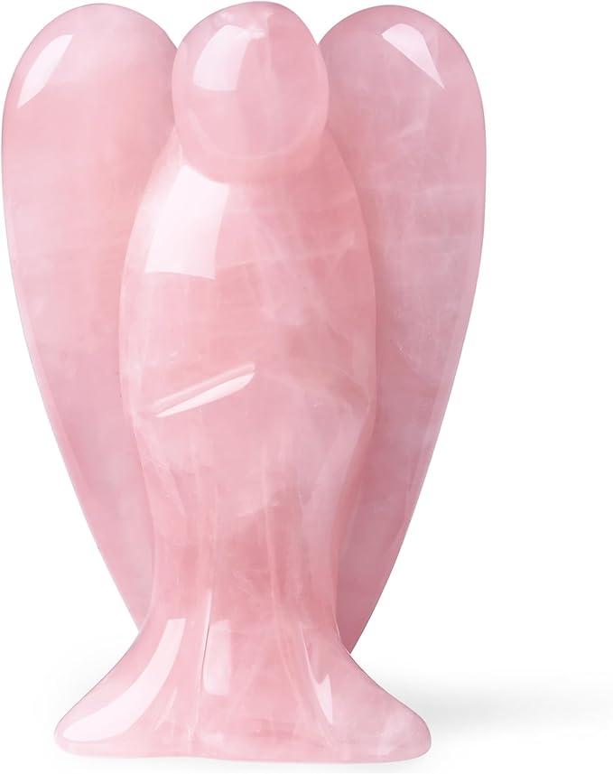 YATOJUZI 3" Rose Quartz Angel Decor Big Hand-Carved Angels Guardian Sculpture Statue Figurines Natural Crystal Stones and Healing Crystals Pink Home Room Office Desk Decoration Wisdom Gifts for Women