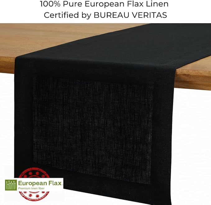 D'Moksha Homes Linen Black Table Runner 48 Inches - 100% Pure Linen Small Table Runner 14 x 48 Inch for Coffee Tables, Dresser, Spring, Easter - Machine Washable