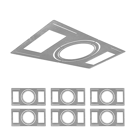 ASD New Construction Mounting Plate with Symmetric Round Hole - 8-10-12" Flat Steel Rough-in Wafer Light Bracket, LED Recessed Lighting Housing, 6 Pack