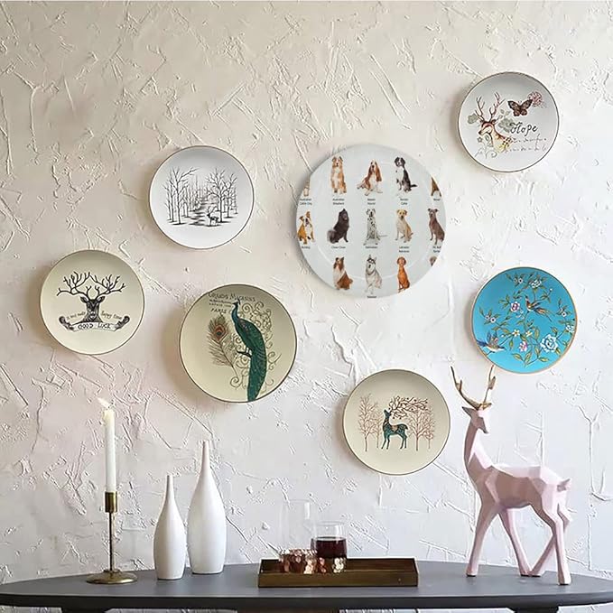 Ceramic Plates, Dog Decorative Ceramic Plates, AGroup of Different Puppy Breeds Family Type Species, 6 Inch, for Dining, Parties, Wedding, Multi