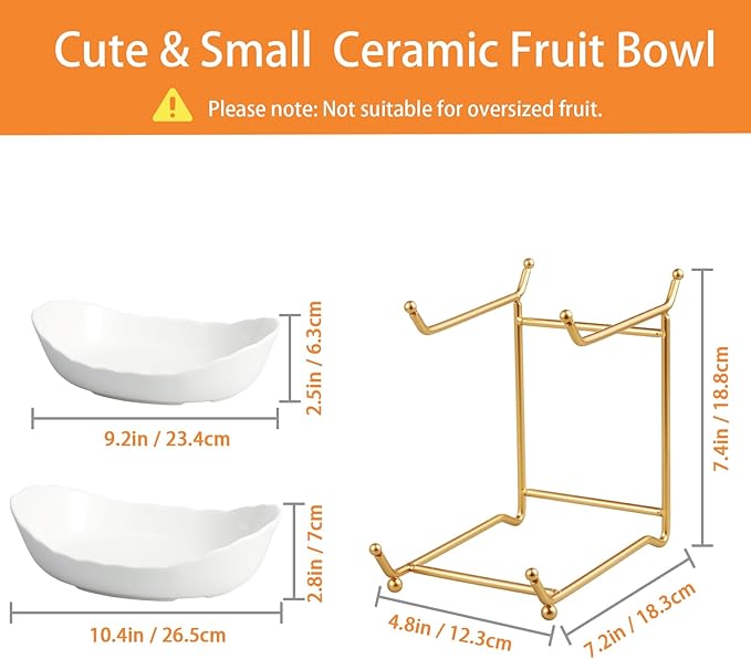 2 Tier Ceramic Fruit Bowl for Kitchen Counter, Tiered Fruit Basket for Countertop, Modern Multi Layer Fruit Display Stand for Party, Cute (Gold&White, Small)