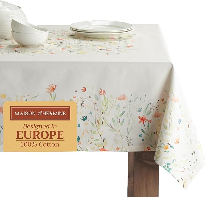 Maison d' Hermine Table Cloth Rectangle Table 100% Cotton 60 x 108 Inches Tablecloth Reusable Decorative Everyday Use for Dining Room, Farmhouse, Home, Party, Festive & Wedding Spring Summer - Colmar
