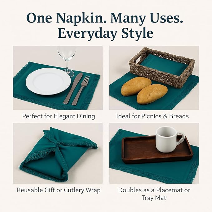 Bedding Craft Cotton Cloth Dinner Napkins Set of 12 – 18x18 Funfare Multicolor with Colored Edge Embroidery – Durable Washable Fabric Napkins for Weddings, Events, Restaurants & Home Dining