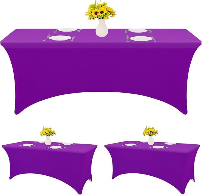 HAISIWLKJ 3 Pack Table Cloth 6ft Purple Tablecloths for Rectangle Folding Table Spandex Fitted Stretch Table Cover Wrinkle Resistant Washable Table Protector for Party, Wedding, Banquet, Festival.