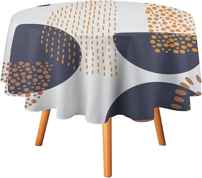 Abstract Modern Art Mid Century Round Tablecloth, Mid Century Rustic Boho Art Pattern Tablecloth for Home Party Dining Room Kitchen Decor 70Inch(178cm)