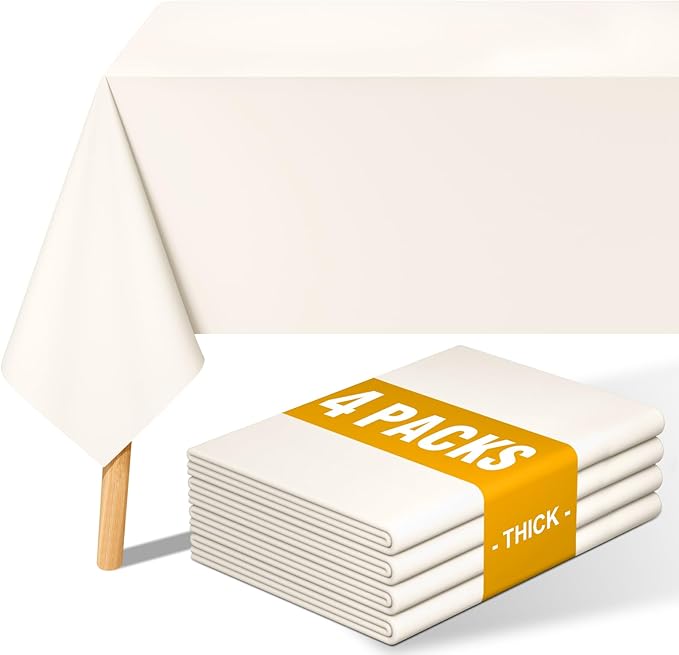 Smiry 4 Pack Rectangle Table Cloth, Waterproof Anti-Scratch Polyester Tablecloth, Decorative Washable Fabric Table Cover for Dining, Buffet, Parties and Outdoor, 60x120, Beige