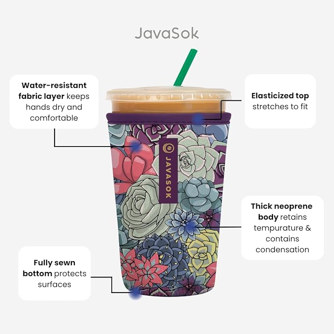 Sok It JavaSok Iced Coffee & Cold Soda Insulated Neoprene Cup Sleeve (Dreaming in Color, Large: 30-32oz)