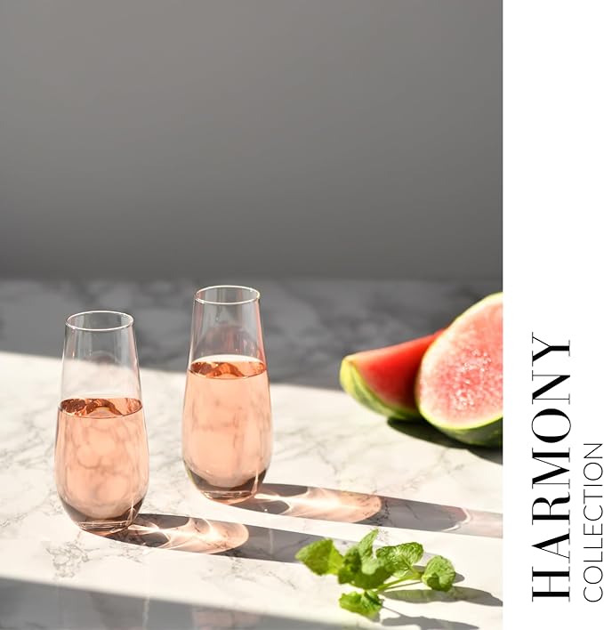 Krosno Champagne & Drink Glasses from the Harmony Collection | Set of 6 | 7.8 oz | Crystal Clear | For Home, Restaurant & Parties | Dishwasher Safe | Lead-Free Crystal Glass