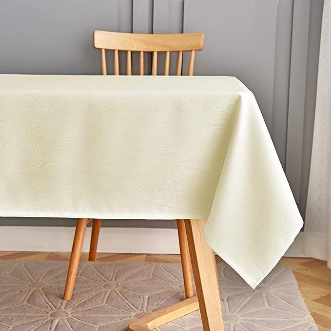 maxmill Jacquard Tablecloth Swirl Design Water Resistance Antiwrinkle Heavy Weight Soft Table Cloth for Buffet Banquet Parties Event Holiday Dinner Rectangle 60 x 84 Inch Ivory
