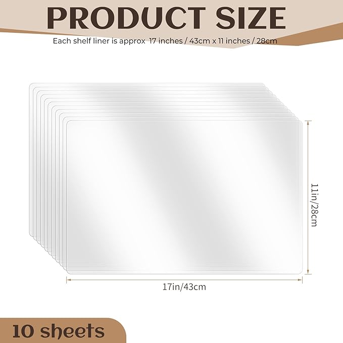 Tecmisse 10 PCS Plastic Placemat Heat Resistant Washable Table Mats, Clear Placemats for Table, Dining, Kitchen, Crafting and Shelf Liner, 17 x 11 Inch