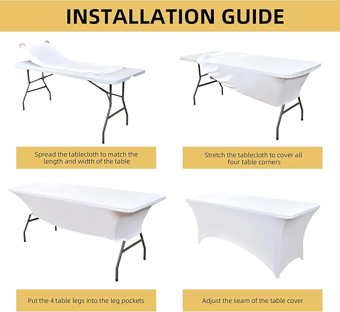 2-Pack 6ft White Spandex Table Covers for Rectangle Standard Folding Tables - Wrinkle Resistant Stretch Tablecloths - Ultimate Fitted Table Protector for Parties, Trade Shows, Banquet