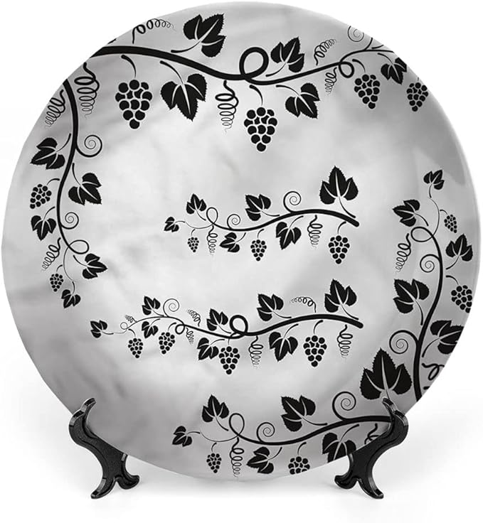 Ceramic Plates, Vine Decorative Ceramic Plates, Grapes with Twigs Swirl Botany, 10 Inch, for Dining, Parties, Wedding, Multicolor