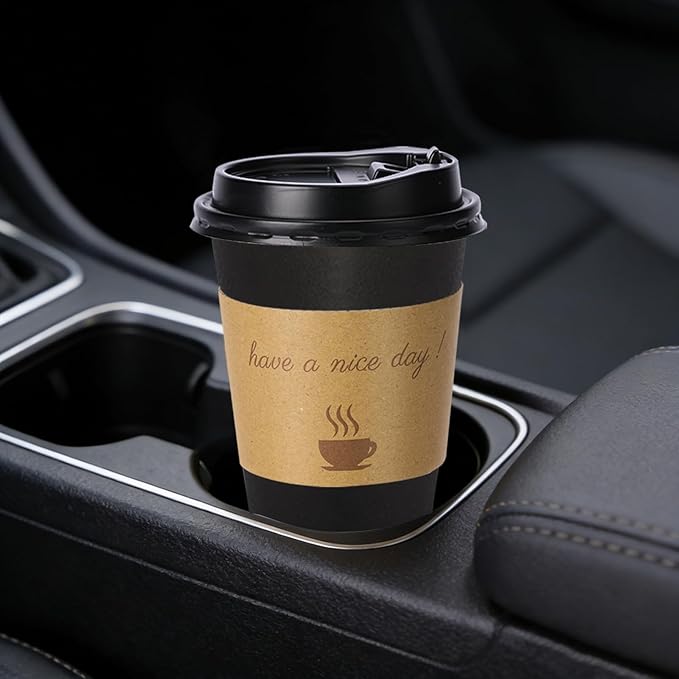 500 pack 12 oz Disposable Coffee Cups with Lids,To Go Coffee Cups for Home, Office, Cafes and Party (Black 16oz)