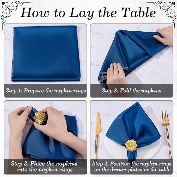 60Pcs Flower Napkin Ring, Hollow Out Floral Napkin Holder Table Ring Buckle Dining Table Setting for Party Wedding Banquet Christmas Family Gatherings Gather Prom Table Decoration (Gold)